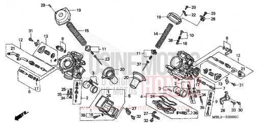 CARBURATEUR (PIECES CONSTITUTIVES) NT650V2 de 2002